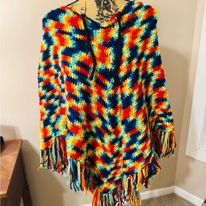 Vibrant Multicolor Hooded Poncho